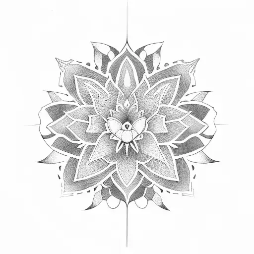 Dotwork "Lotus Flower" Tattoo Idea BlackInk